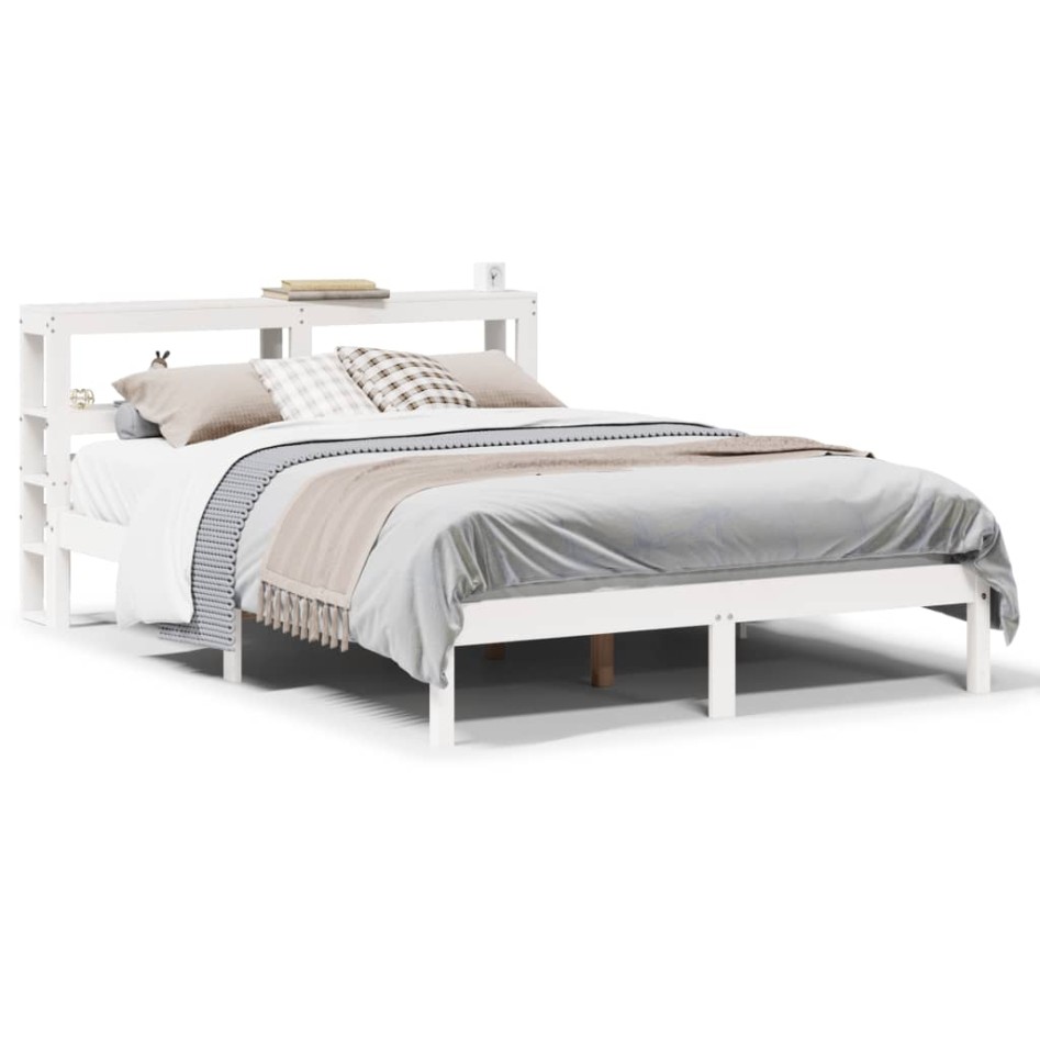 Estructura de cama sin colchón madera de pino blanca 150x200