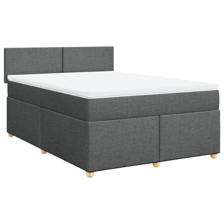 Cama box spring con colchón tela gris oscuro 140x200