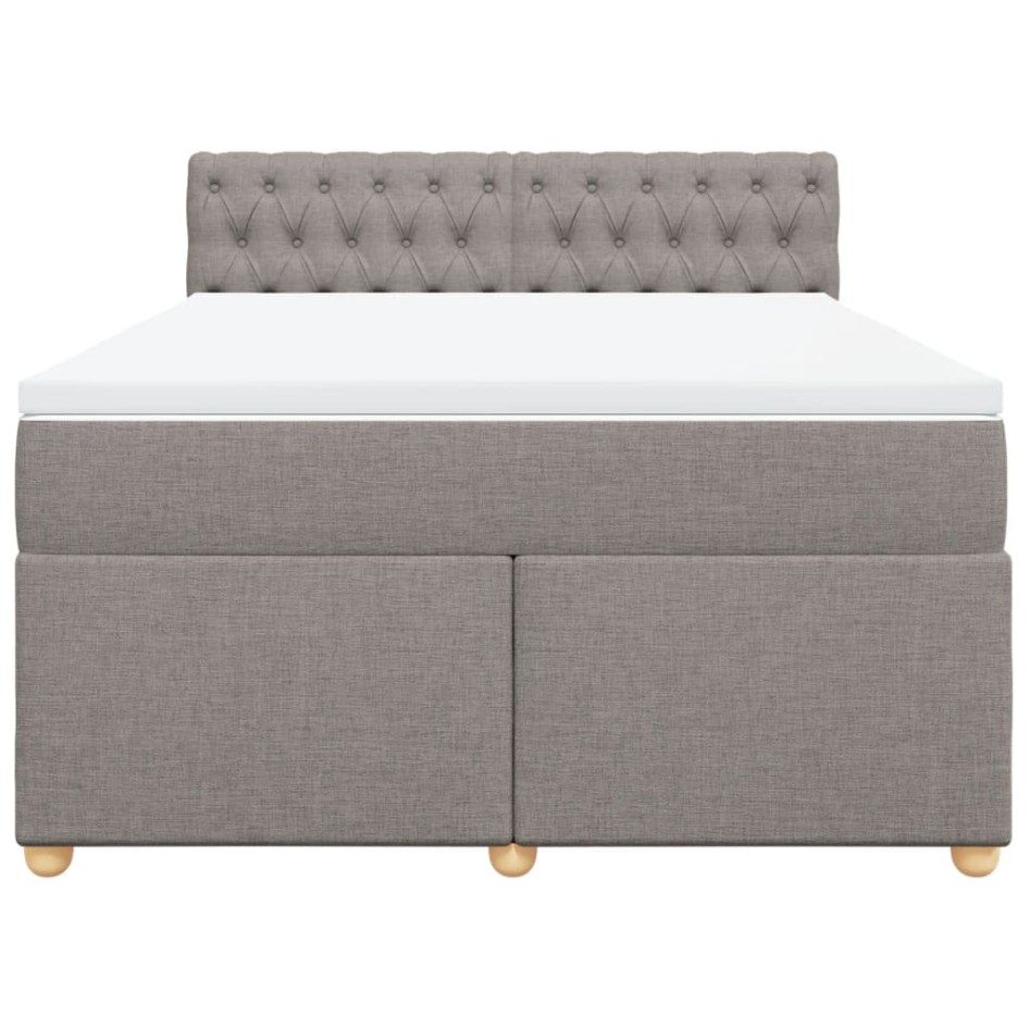 Cama box spring con colchón tela gris taupe 140x200