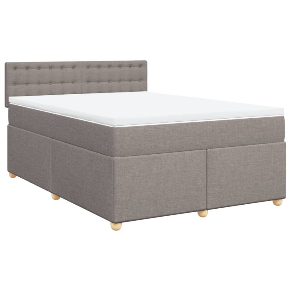 Cama box spring con colchón tela gris taupe 140x200