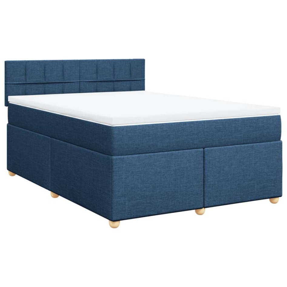 Cama box spring con colchón tela azul 160x200