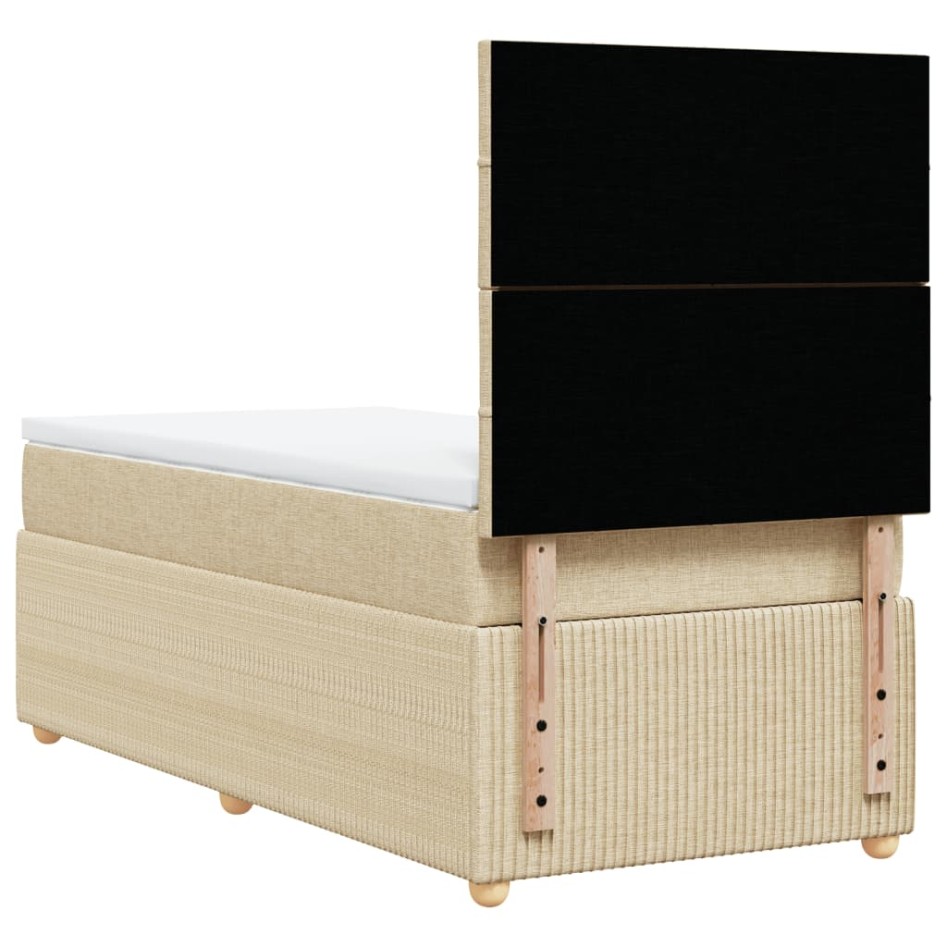Cama box spring con colchón tela color crema 90x190