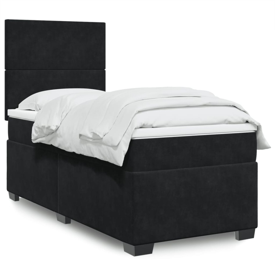 Cama box spring con colchón terciopelo negro 80x200