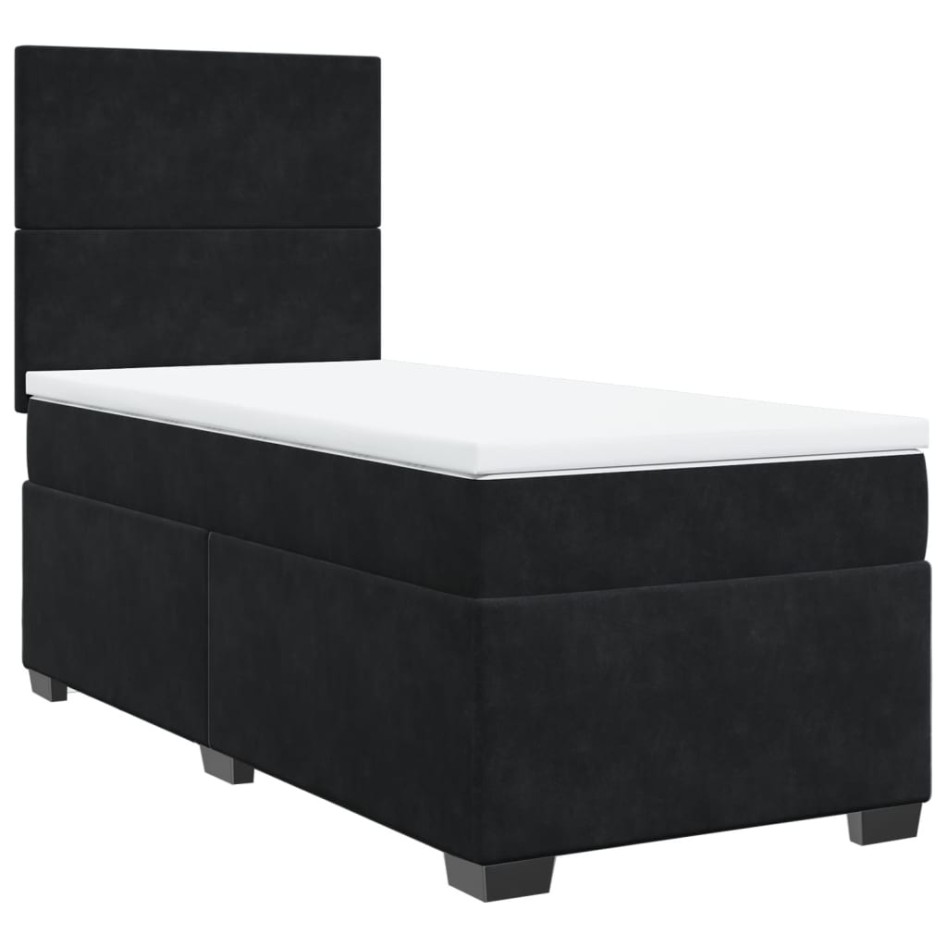 Cama box spring con colchón terciopelo negro 80x200