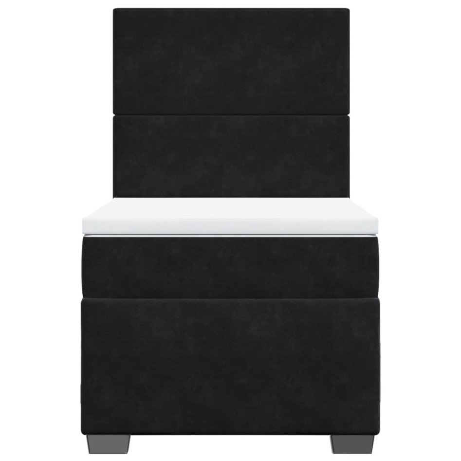 Cama box spring con colchón terciopelo negro 80x200