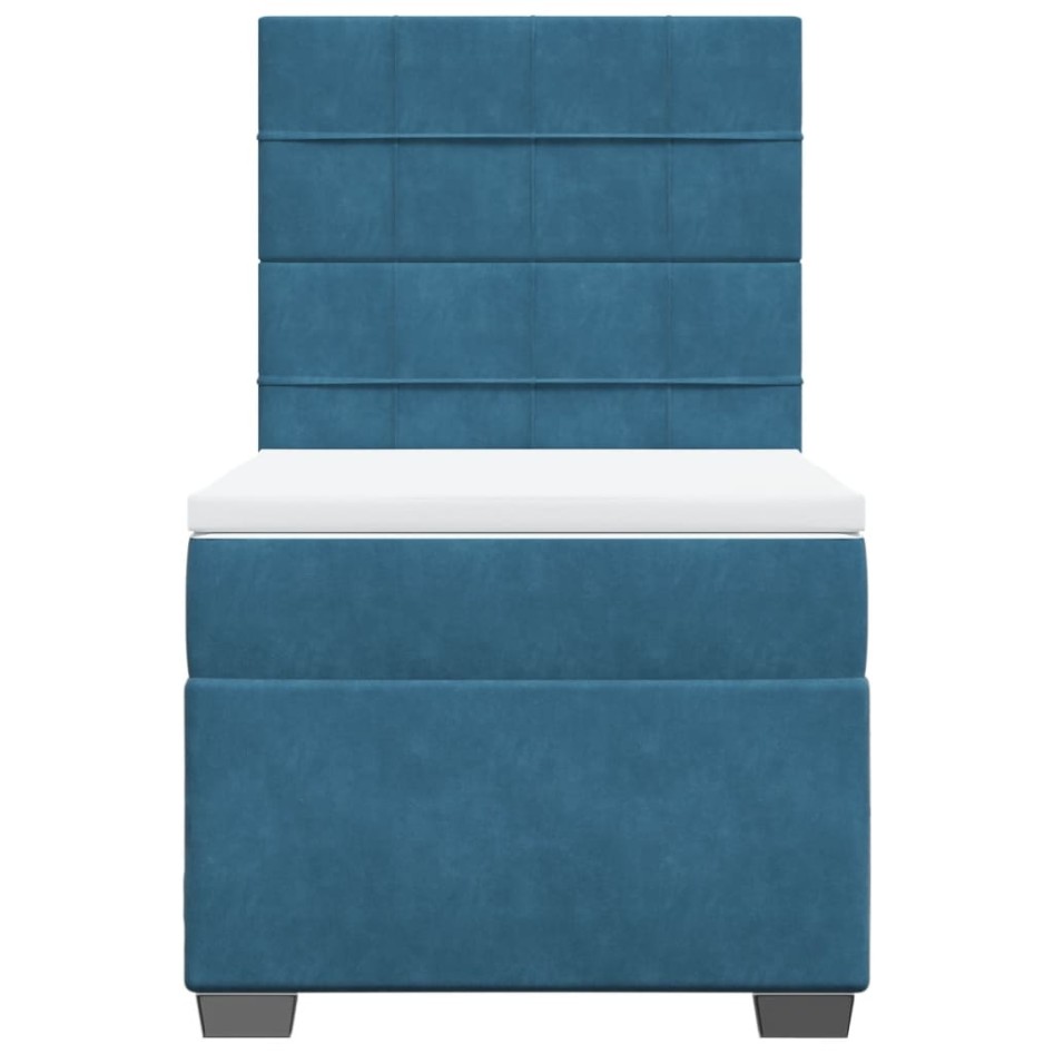 Cama box spring con colchón terciopelo azul oscuro 80x200