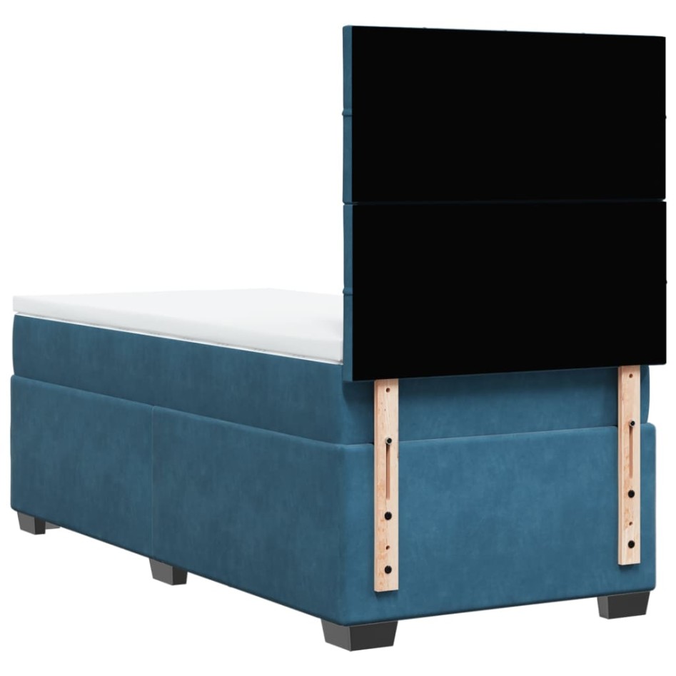 Cama box spring con colchón terciopelo azul oscuro 80x200