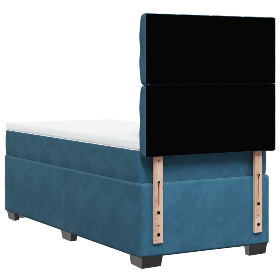 Cama box spring con colchón terciopelo azul oscuro 80x200