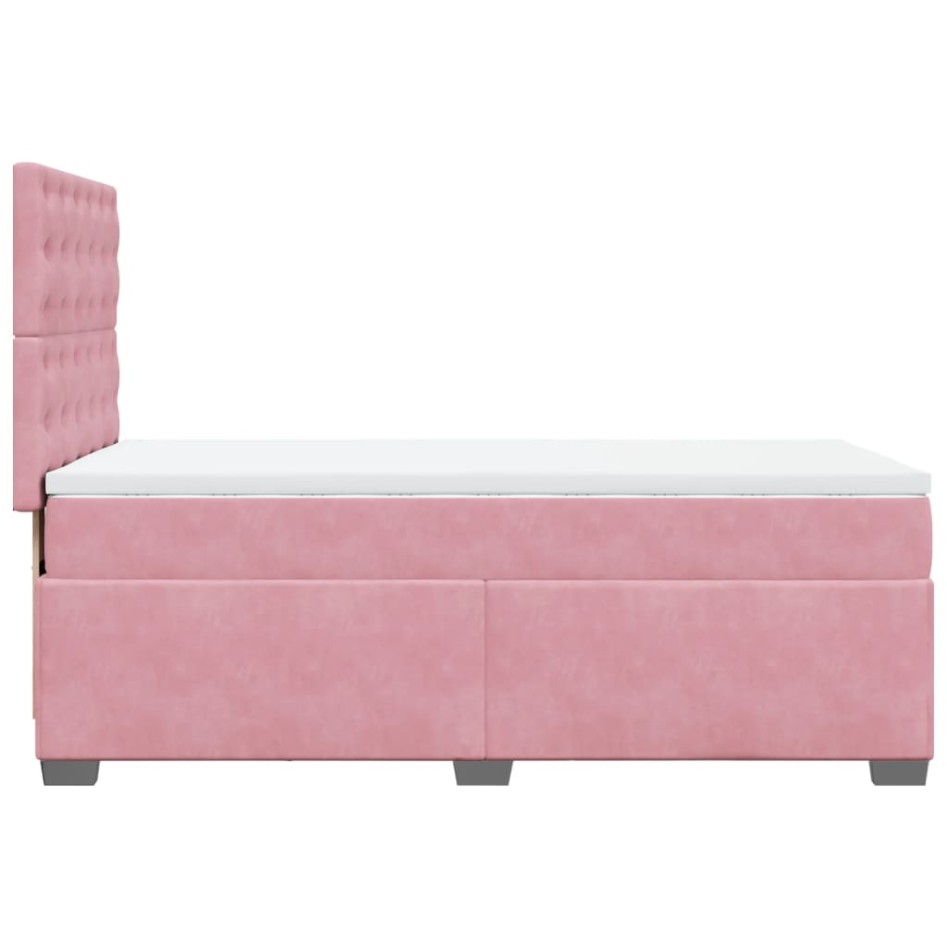 Cama box spring con colchón terciopelo rosa 80x200
