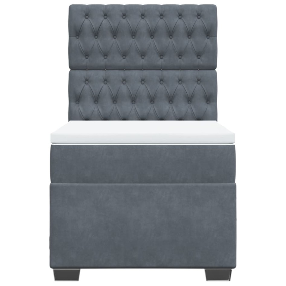 Cama box spring con colchón terciopelo gris oscuro 90x190