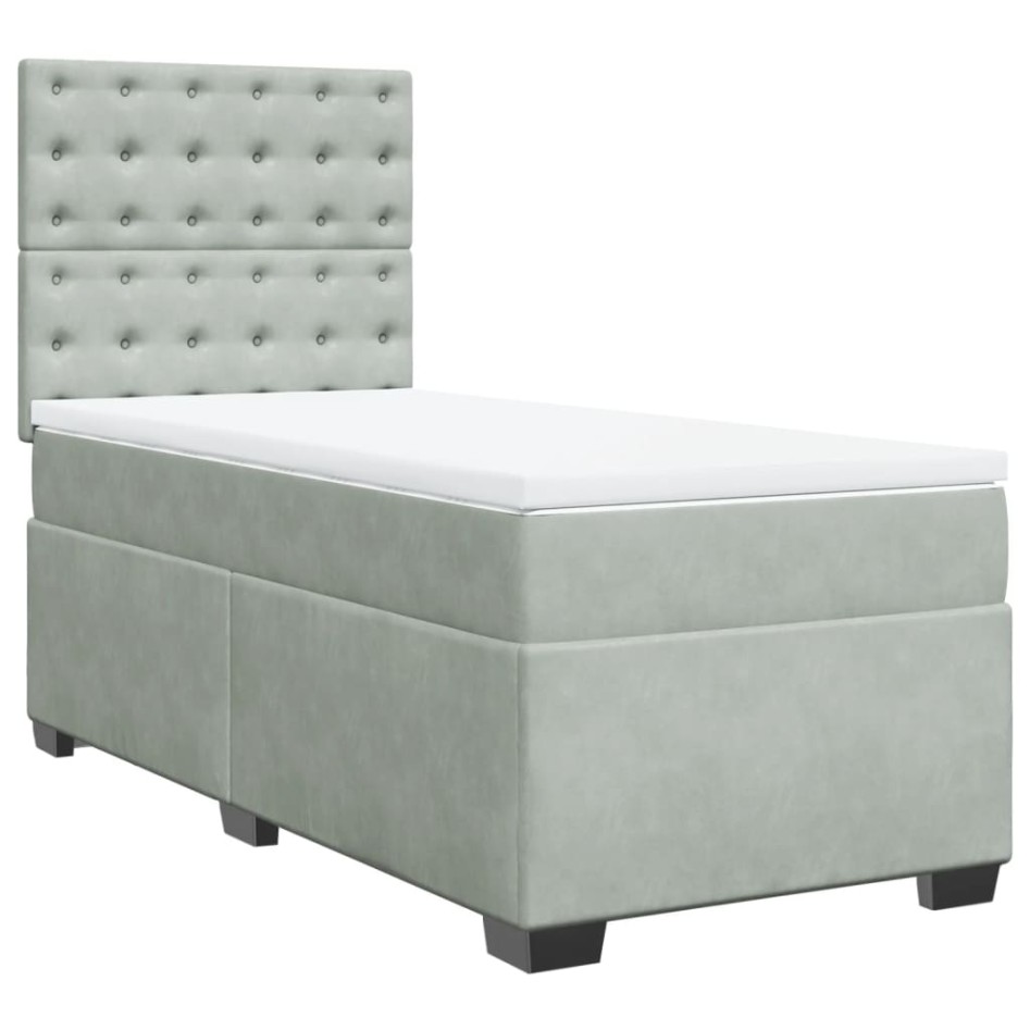 Cama box spring con colchón terciopelo gris claro 90x190