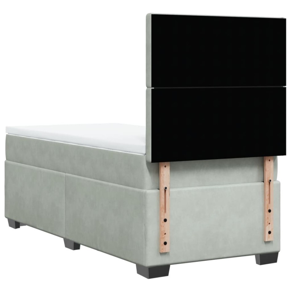 Cama box spring con colchón terciopelo gris claro 90x190