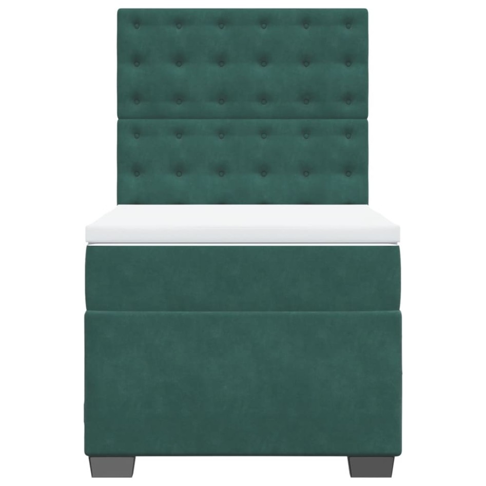 Cama box spring con colchón terciopelo verde oscuro 90x190