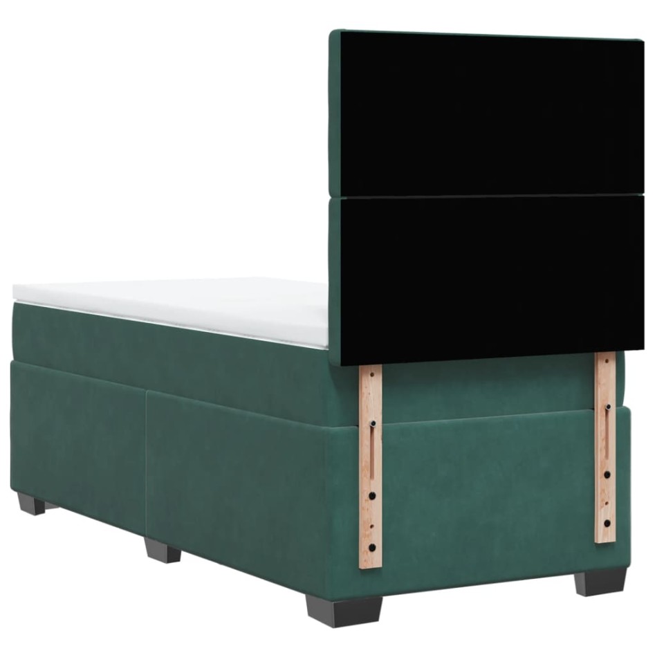 Cama box spring con colchón terciopelo verde oscuro 90x190