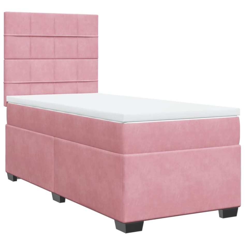Cama box spring con colchón terciopelo rosa 90x200