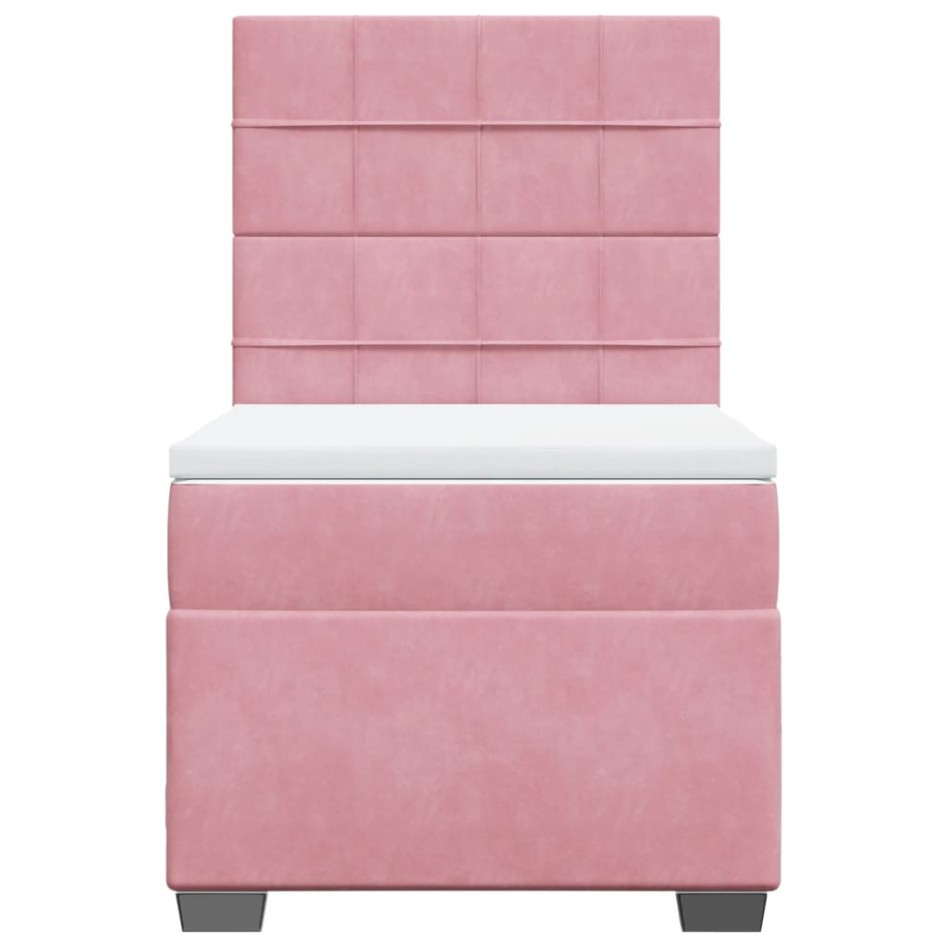 Cama box spring con colchón terciopelo rosa 90x200