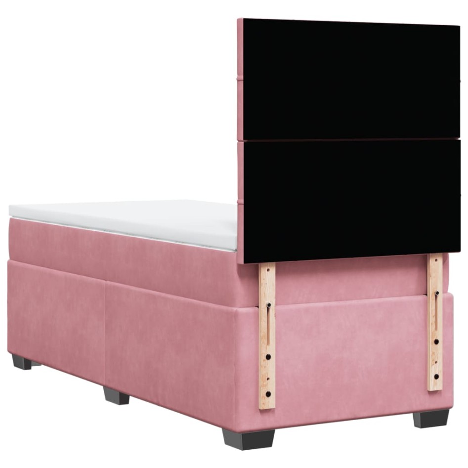 Cama box spring con colchón terciopelo rosa 90x200