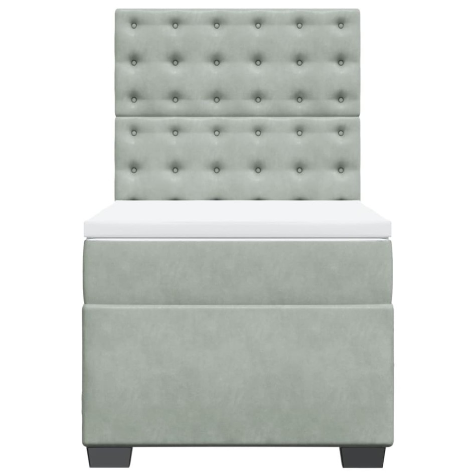 Cama box spring con colchón terciopelo gris claro 90x190
