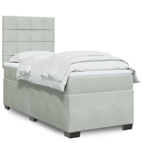 Cama box spring con colchón terciopelo gris claro 100x200