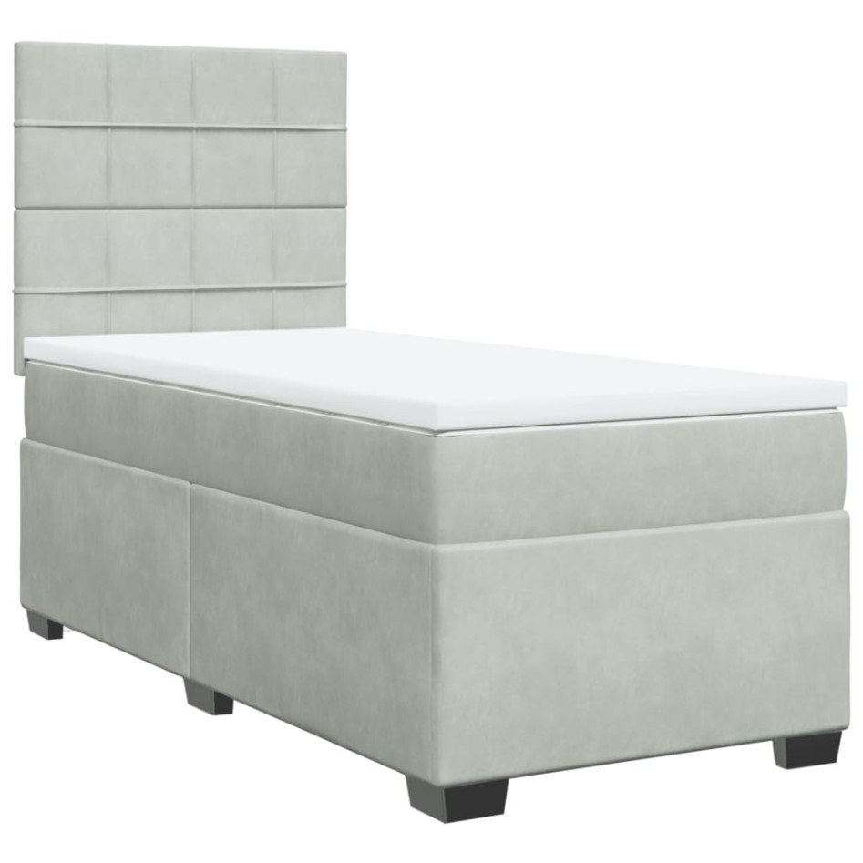 Cama box spring con colchón terciopelo gris claro 100x200