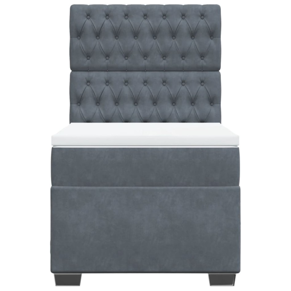 Cama box spring con colchón terciopelo gris oscuro 100x200