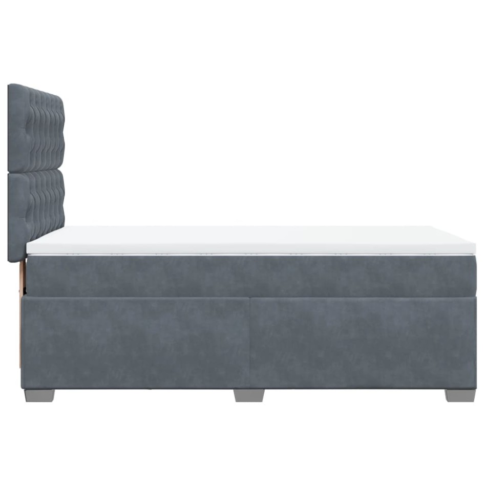 Cama box spring con colchón terciopelo gris oscuro 100x200