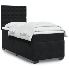 Cama box spring con colchón terciopelo negro 100x200
