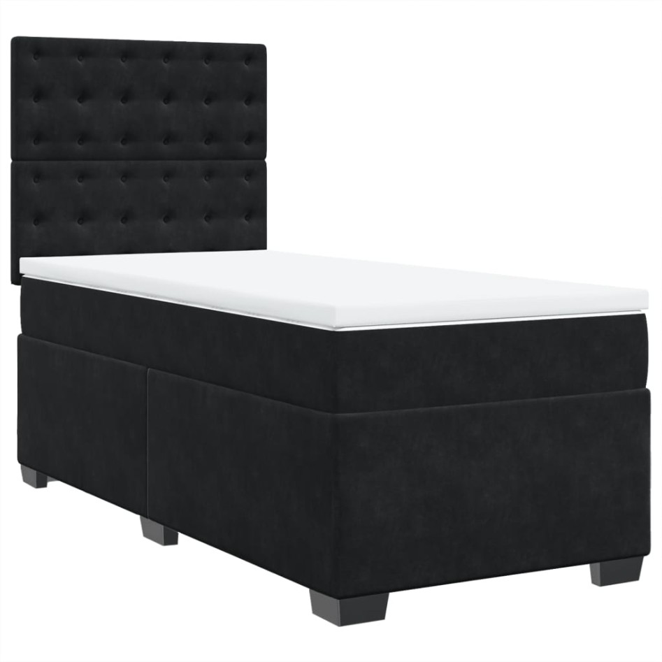 Cama box spring con colchón terciopelo negro 100x200