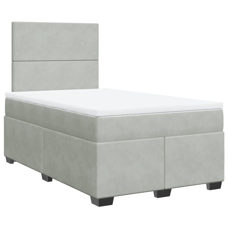 Cama box spring con colchón terciopelo gris claro 120x200