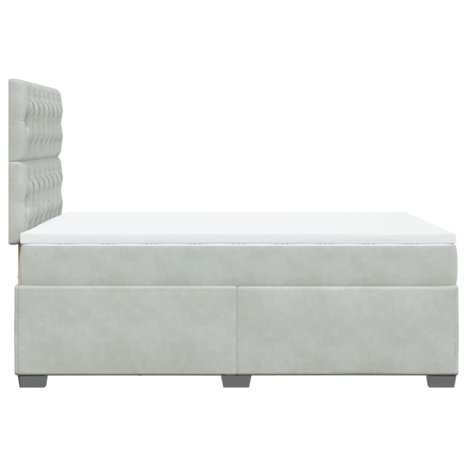 Cama box spring con colchón terciopelo gris claro 120x200