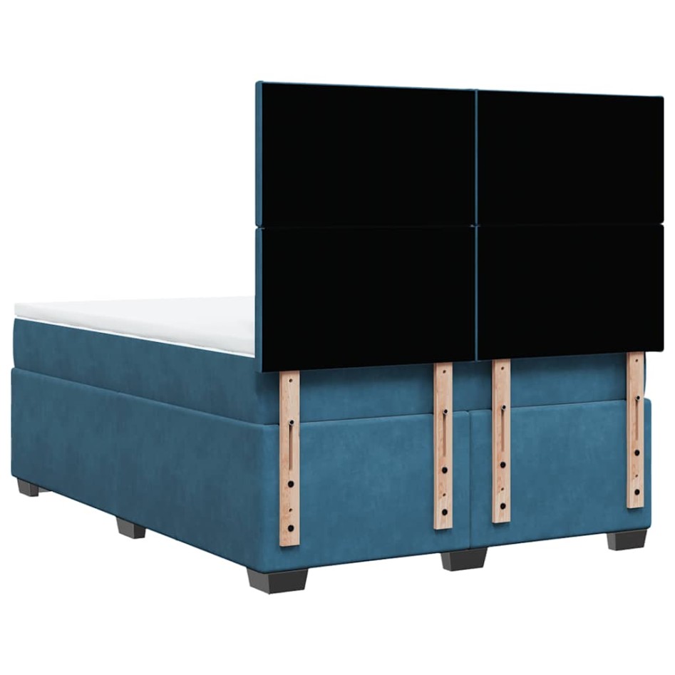 Cama box spring con colchón terciopelo azul 140x190
