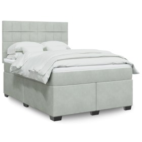 Cama box spring con colchón terciopelo gris claro 140x190