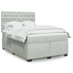 Cama box spring con colchón terciopelo gris claro 140x190