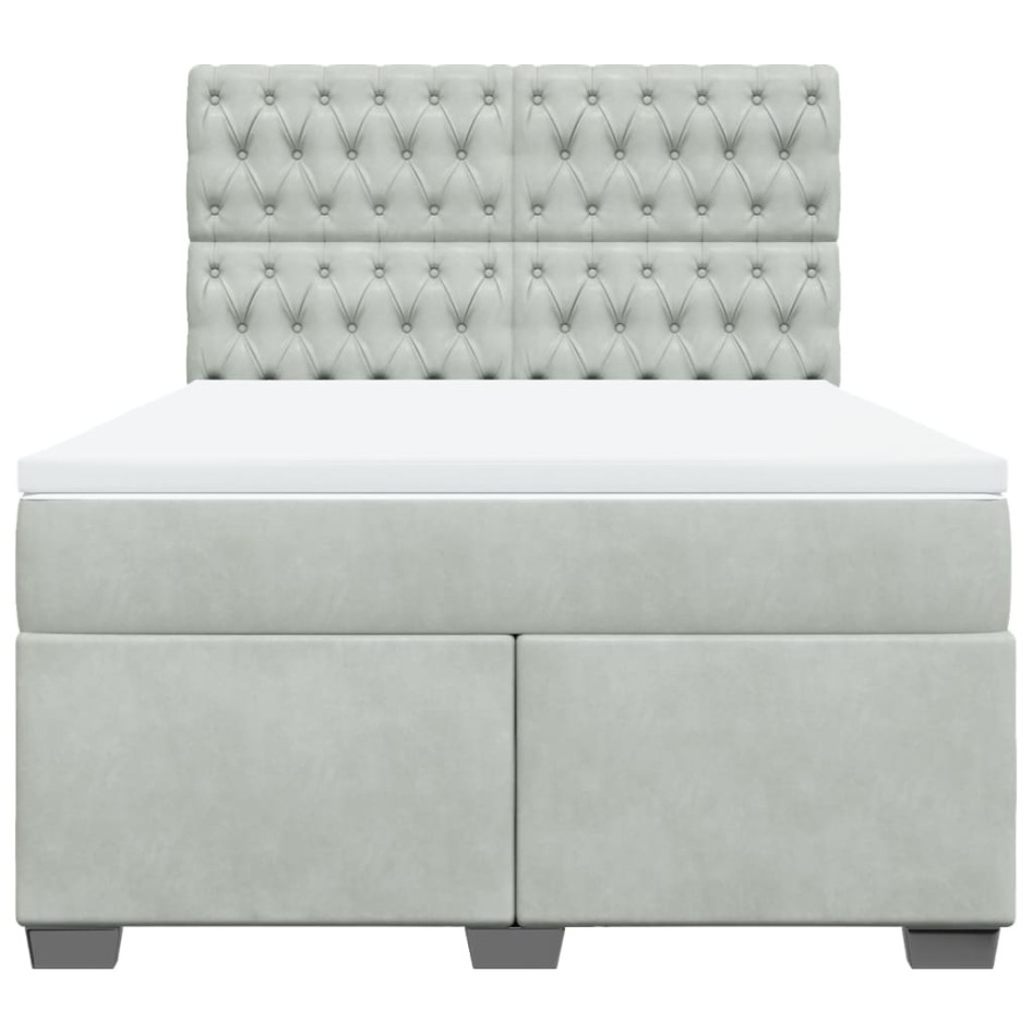 Cama box spring con colchón terciopelo gris claro 140x190