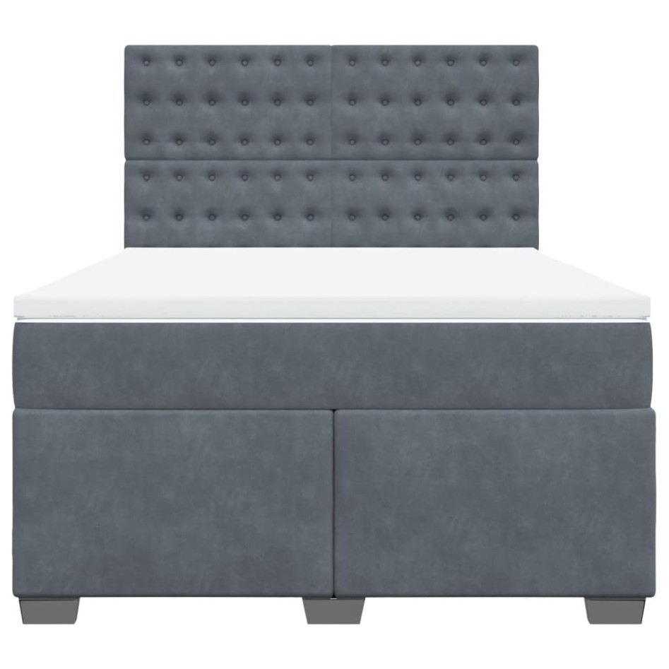 Cama box spring con colchón terciopelo gris oscuro 140x190