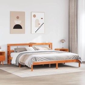 Estructura cama con cabecero madera pino marrón cera 200x200