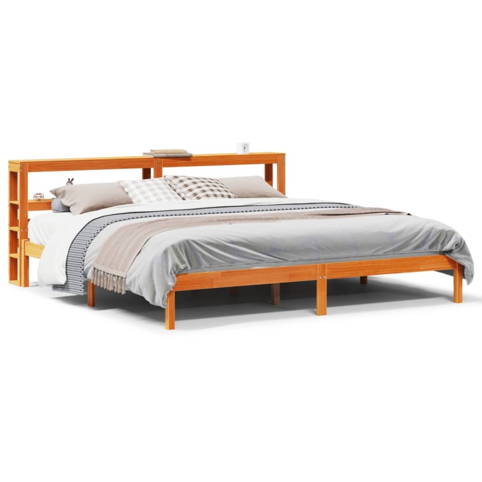 Estructura cama con cabecero madera pino marrón cera 200x200