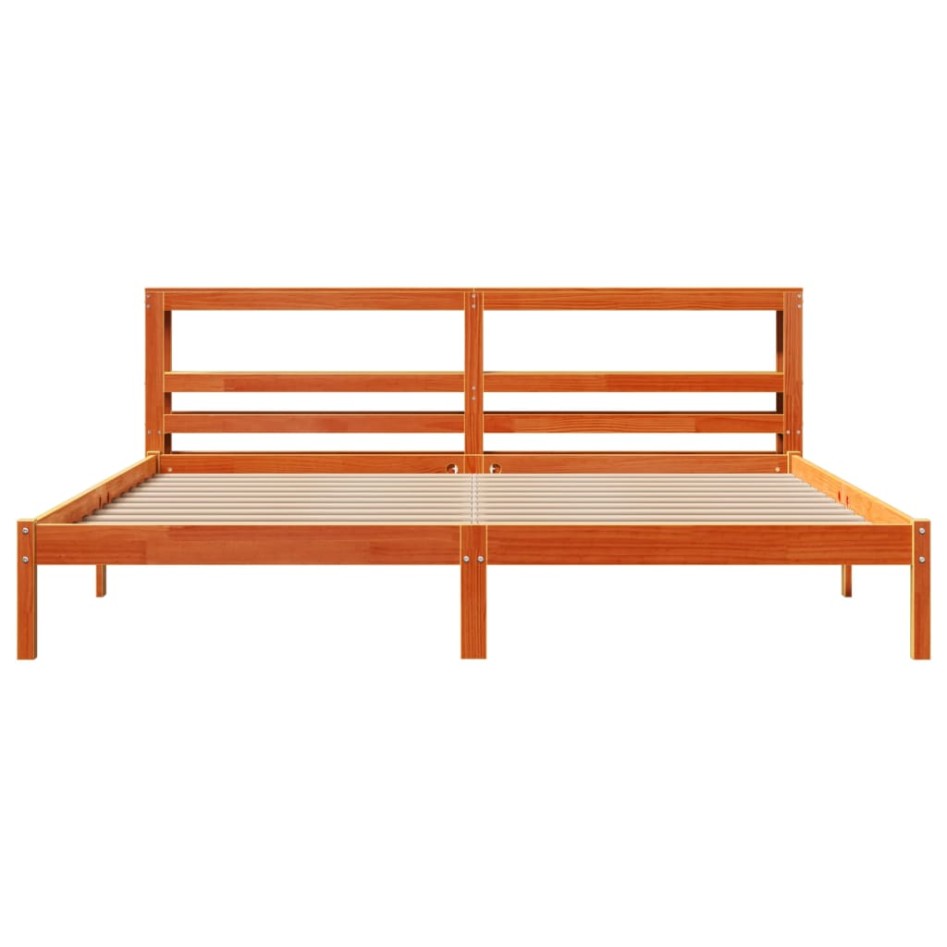 Estructura cama con cabecero madera pino marrón cera 200x200
