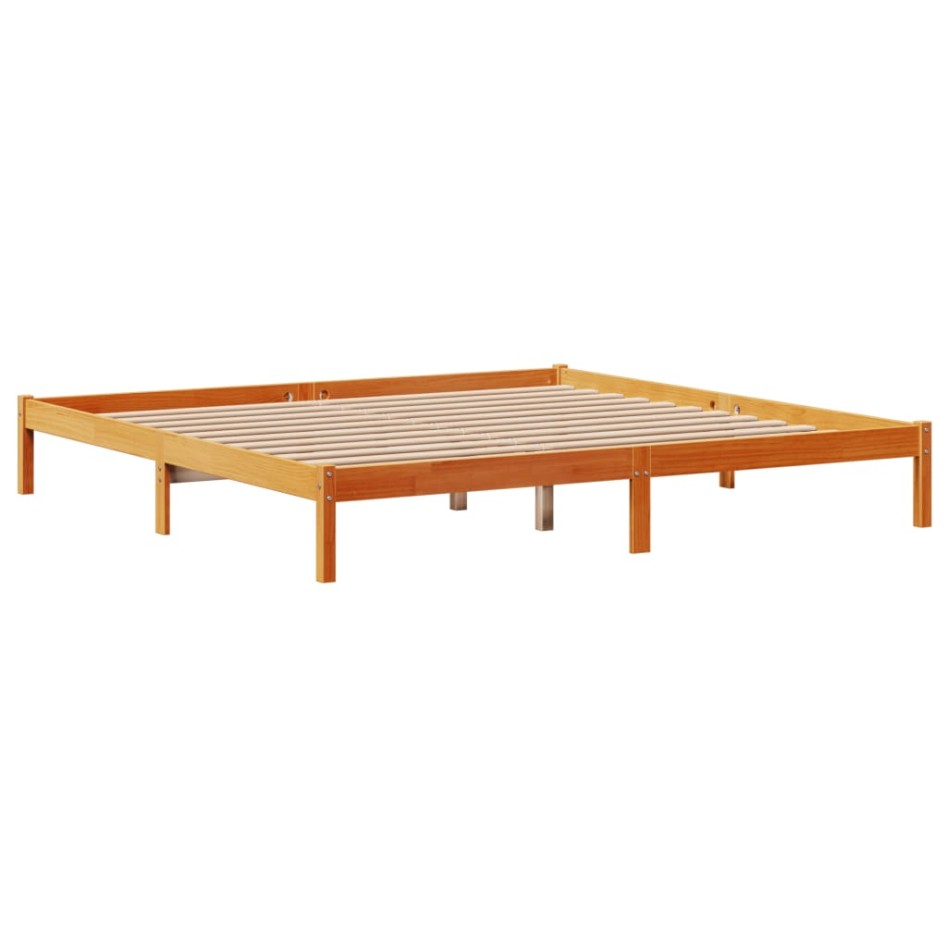 Estructura cama con cabecero madera pino marrón cera 200x200