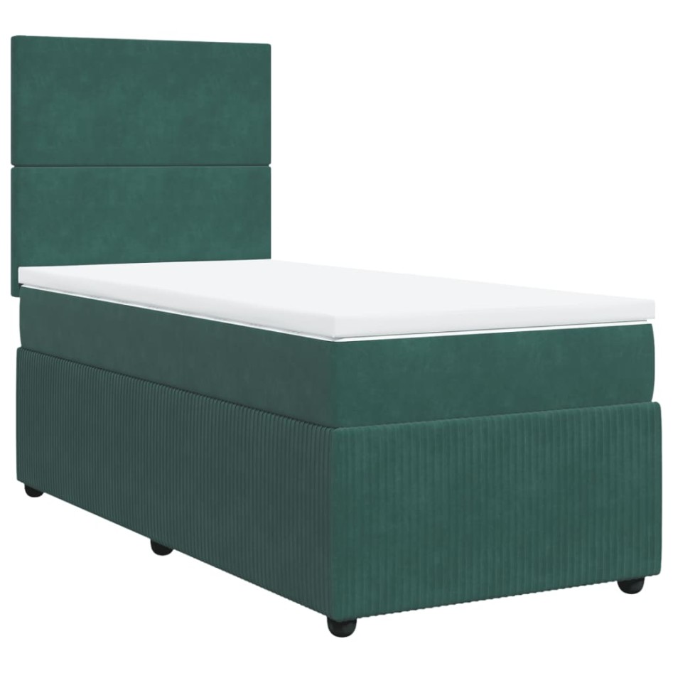 Cama box spring con colchón terciopelo verde oscuro 90x190