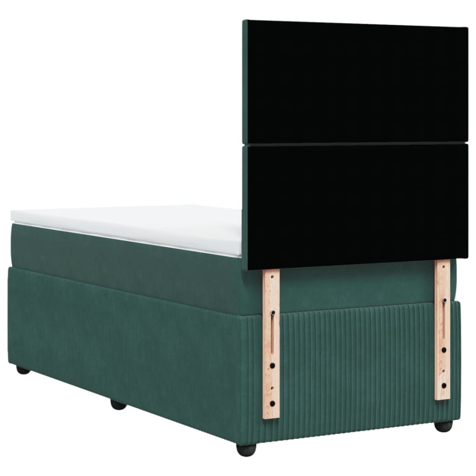 Cama box spring con colchón terciopelo verde oscuro 90x190