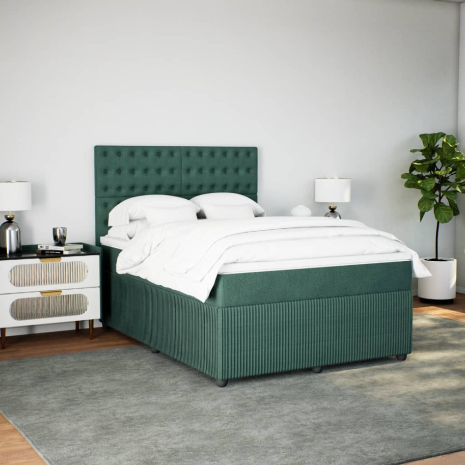 Cama box spring con colchón terciopelo verde oscuro 140x190