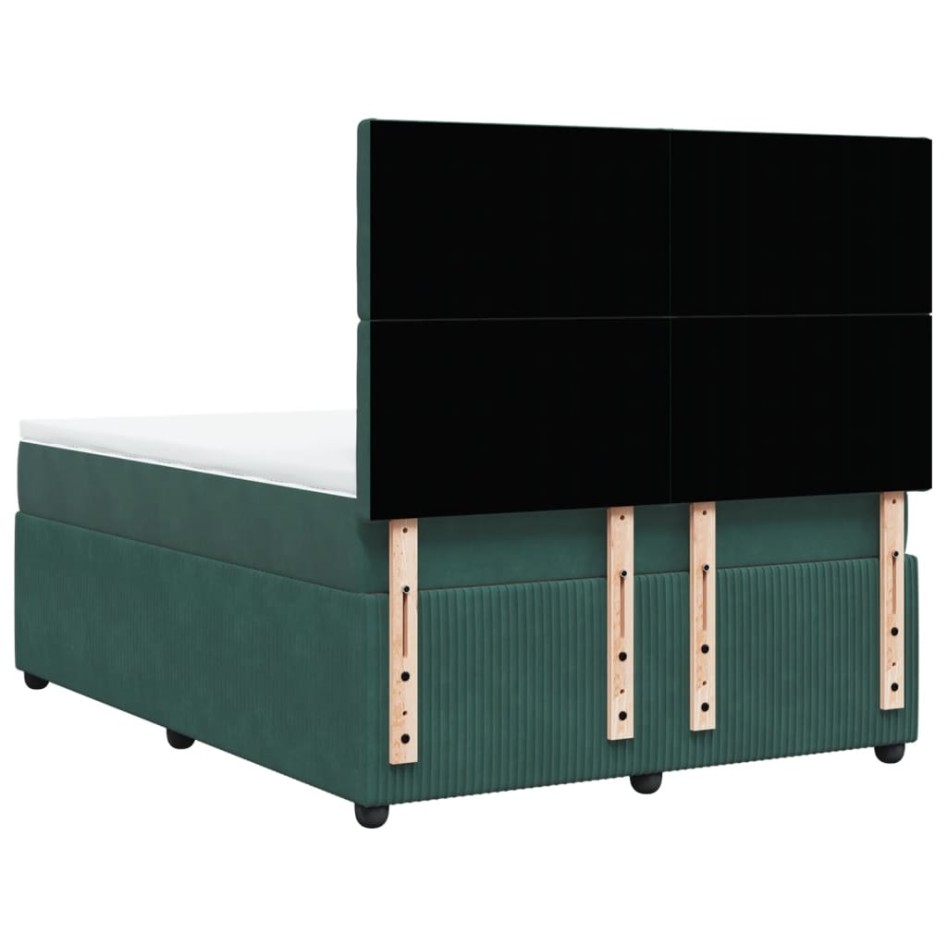 Cama box spring con colchón terciopelo verde oscuro 140x190