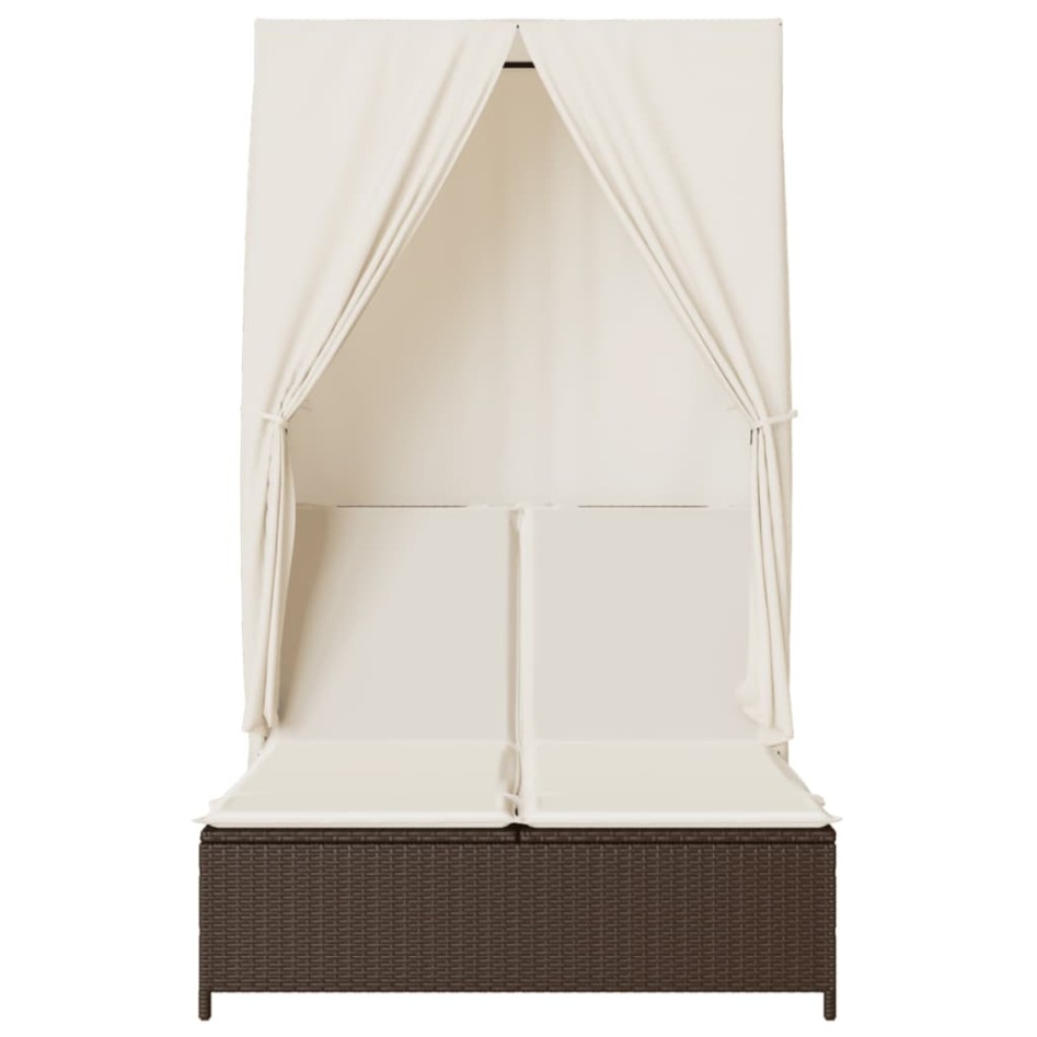 Tumbona doble con techo y cortinas ratán sintético