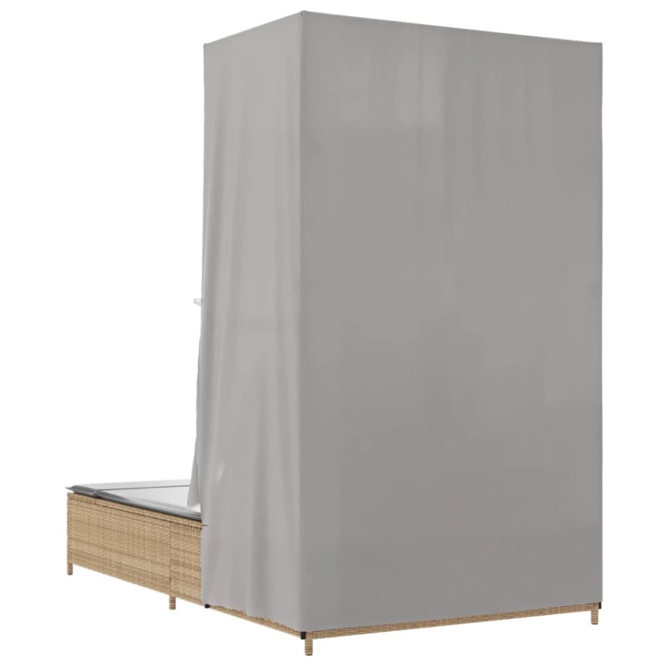 Tumbona doble con techo y cortinas ratán sintético