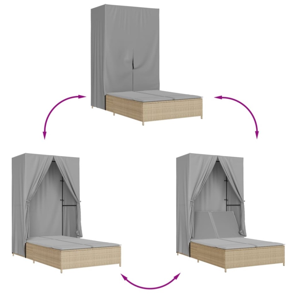 Tumbona doble con techo y cortinas ratán sintético