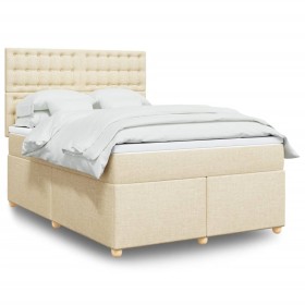 Cama box spring con colchón tela color crema 140x200