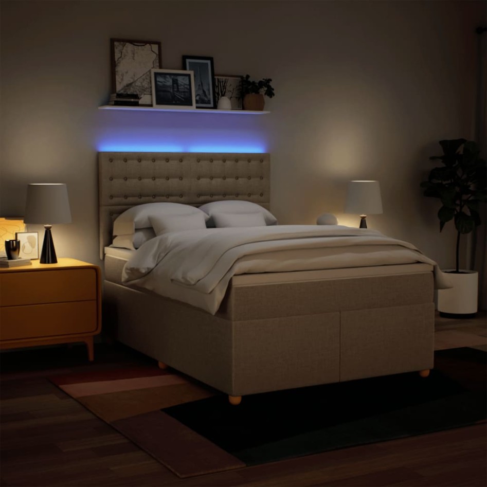 Cama box spring con colchón tela color crema 140x200