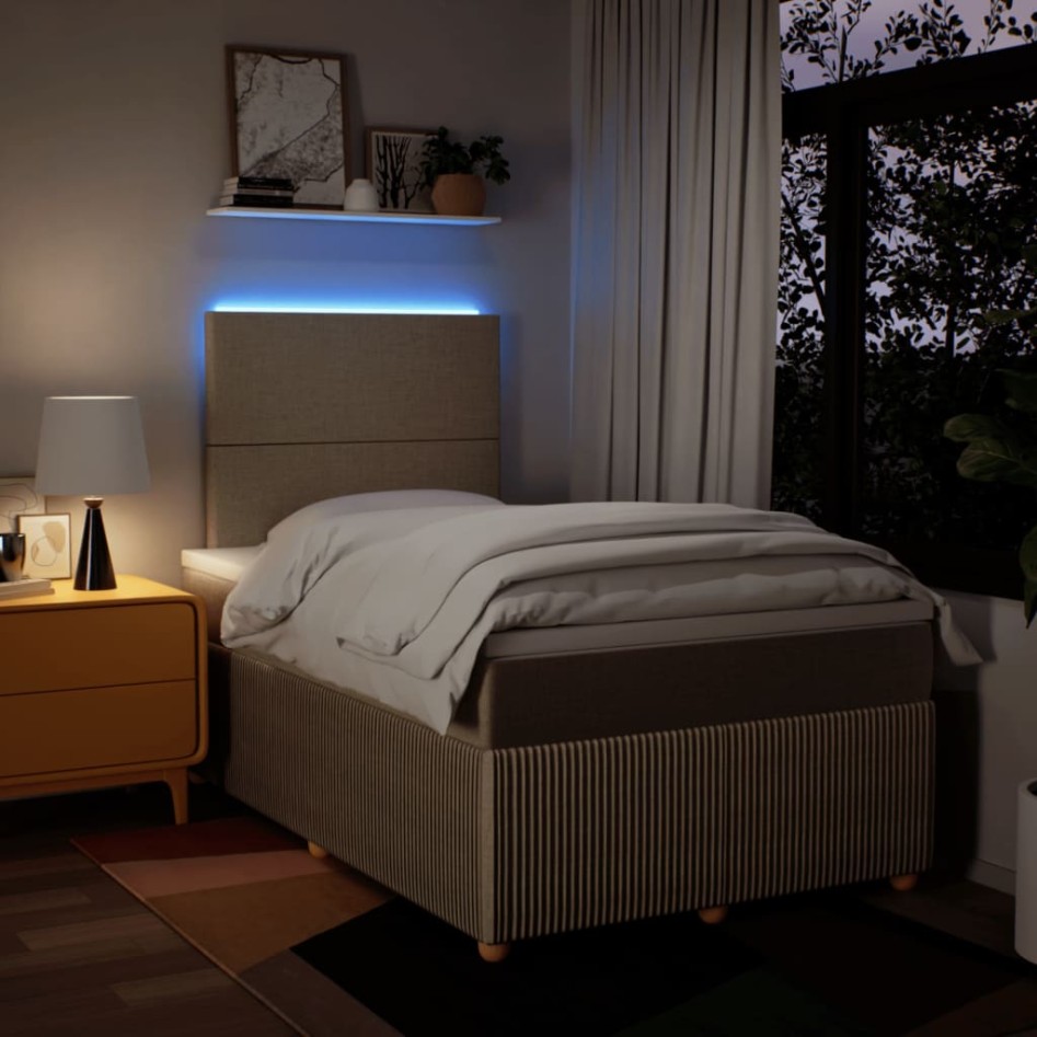 Cama box spring con colchón tela color crema 120x200