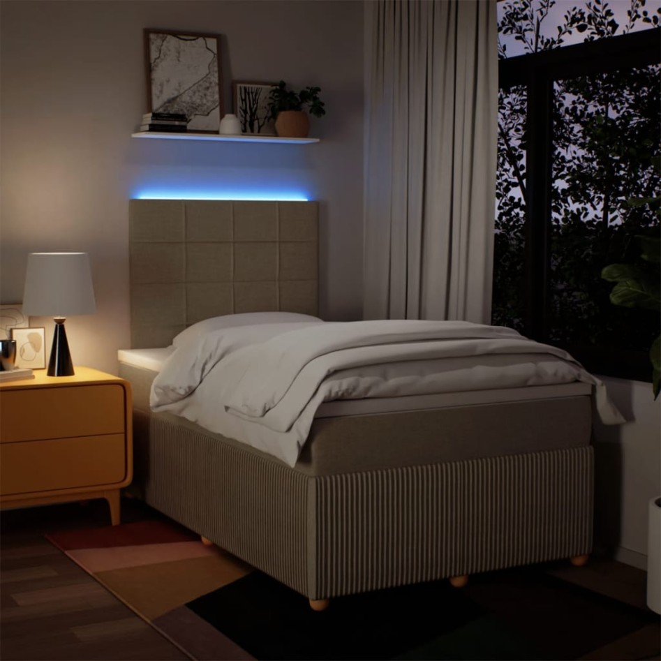 Cama box spring con colchón tela color crema 120x200